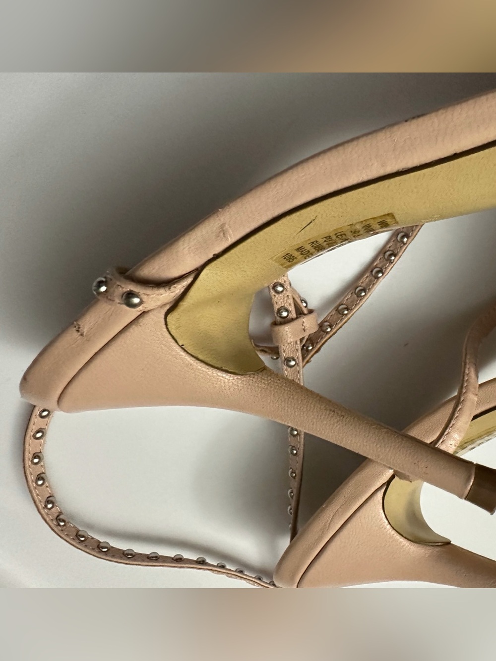 Steve Madden Leather Nude Blush Pink Studded Strappy Heels Chic Y2K - Picture 3 of 11